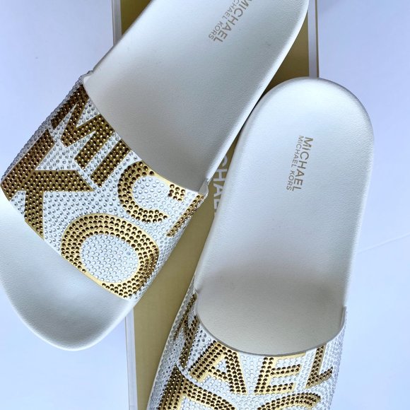 Michael Kors Gilmore slides White and Gold - Picture 7 of 9